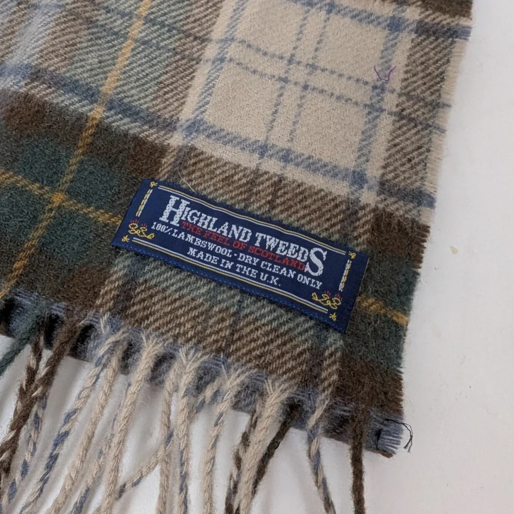 Vintage Highland Tweeds Lambswool Scarf Rectangular Fringe Plaid Tartan - Picture 10 of 10